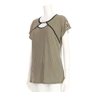 727 Trend - Black & Tan Blouse - Gold Accent Neckline